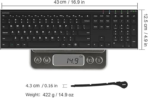 Miniatura 6 de Arteck Teclado inalámbrico 2.4G de acero inoxidable ultra delgado de tamaño completo con teclado numérico para
