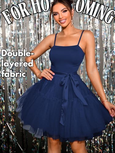 Kaei&Shi Poofy Short Tulle Dress,Spaghetti Strap Semi Formal Dresses for Women,Elegant Birthday Outfit Homecoming Cocktail4