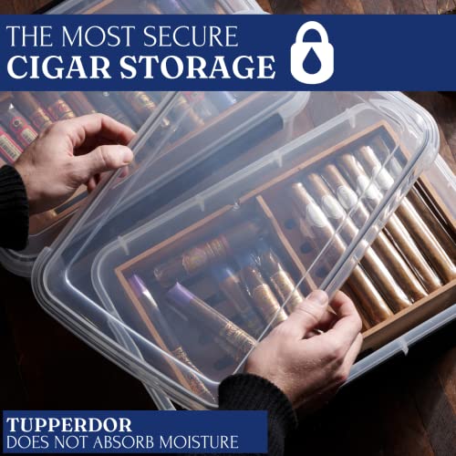 Mantello Cigar Tupperdor- Humidor Plastic Container Kit, Cigar Humidors, Container With 2 Spanish Cedar Trays, Includes Digital Hygrometer And Humidifier, Airtight Cigars Container #TOP2