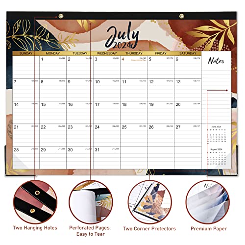 Desk Calendar 2023-2024 - 18 Monthly Desk Calendar 2023-2024, Jul 2023 - Dec 2024, 17" X 12", Desk Pad, Large Daily Blocks, Tear Off Design, 2 Corner Protectors, 2 Hanging Holes, Notes Section #TOP3