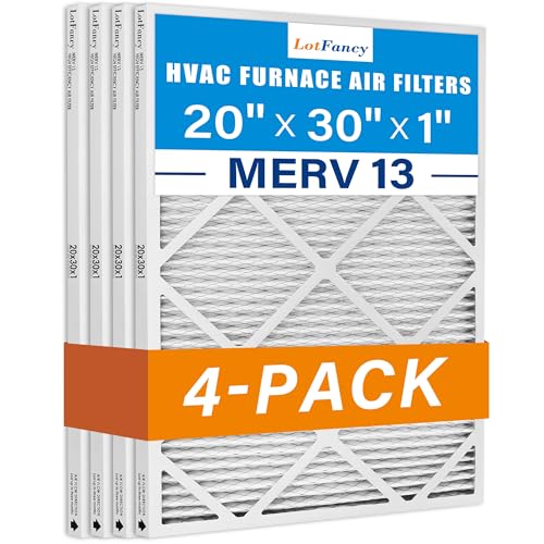 LotFancy 20x30x1 Air Filter MERV 13 4-Pack, Actual Size: 19.75"x29.75"x0.75", Electrostatic Pleated HVAC Furnace Air Filter, Captures Pet Dander Smog Smoke