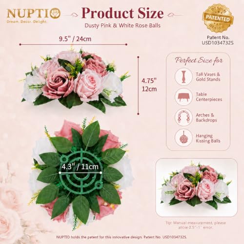 Image of NUPTIO Flower Balls for Table Centerpieces: Dusty Pink & White Fake Flowers