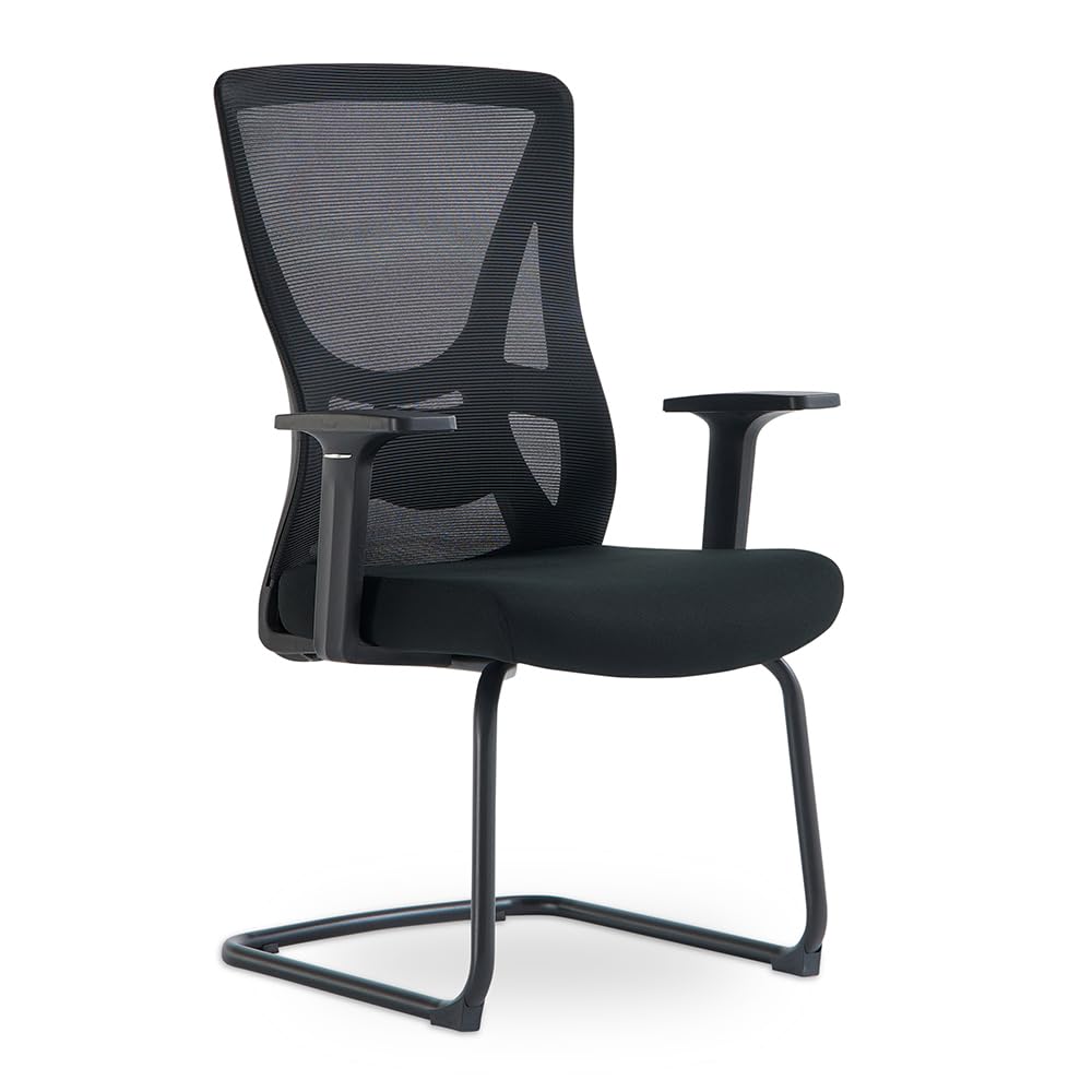 Waytex Chaise Visiteur Bureau Ergonomique Noir - Dossier Résille avec Soutien Lombaire, Assise Tissu Mousse Confort, Structure métal Robuste, Accoudoirs Fixes