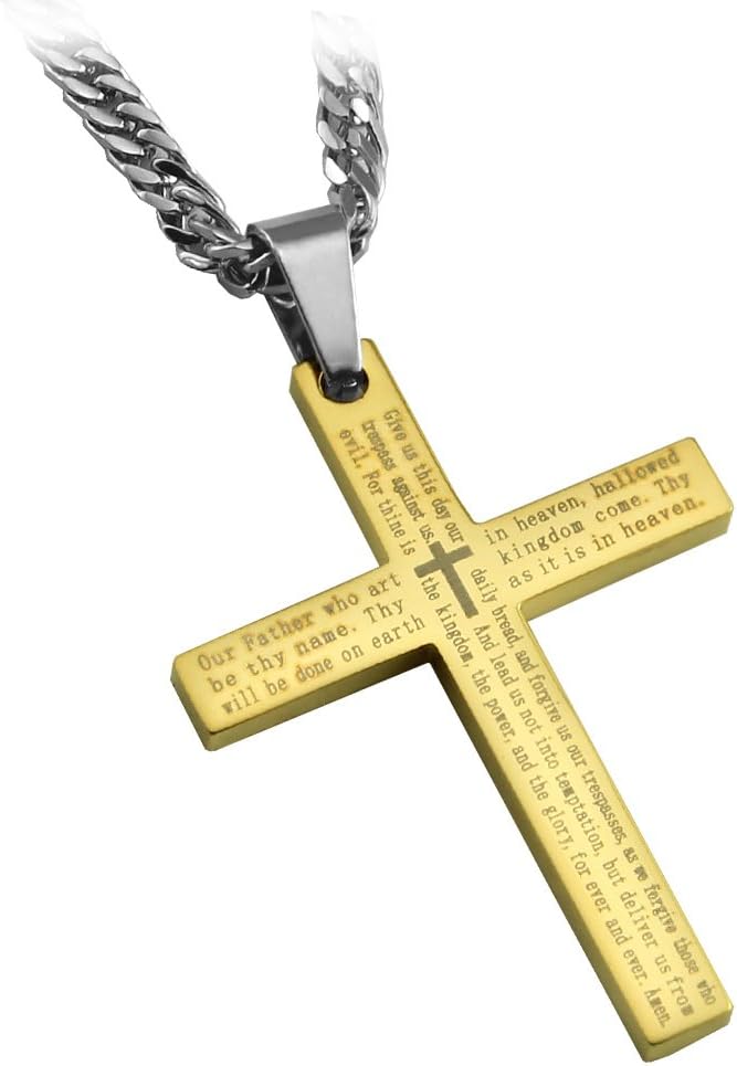 Gold Lords Prayer Cross Pendant in English from RAPID SPIRIT - No God - No Peace. Know God - Know Peace!