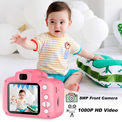 Kids Camera,Children Digital Cameras Kid Action Camera Toddler Video Recorder 1080P IPS 2 Inch,Child Rechargeable Camera with 16GB TF Card,Christmas and Birthday Toy Gifts for Kids Age 3-8 (Pink) - Thumbnail 2