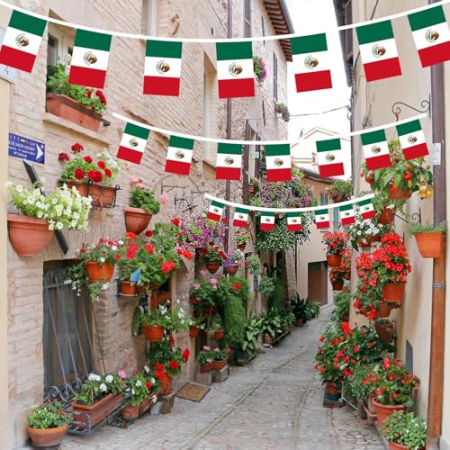 Image of AhfuLife 33 Ft Mexico String Flags Banner for World Cup Decorations 2026, 30 Pcs Small Mexican Bunting String Flags - Double Sided for Independence Day Football Party Celebration Decor (5.5x8.3 Inch)