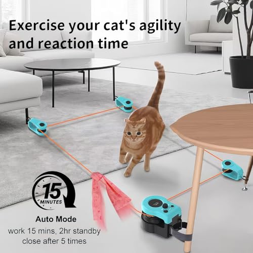 Caminadora interactiva de juguete para gatos con control automático/remoto, ejercitadora de rueda de gato de velocidad ajustable para jugar en interiores, juguetes de plumas para caza simulada