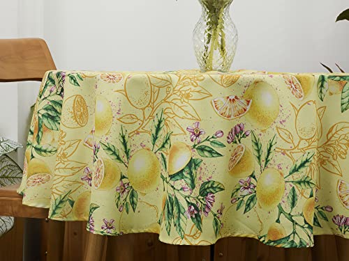 Yihomer Spring & Summer Table Cloth - 60 Inch Round Tablecloth - Waterproof Wrinkle Free Table Cover For Outdoor Or Indoor Use, Lemon Bliss #TOP2