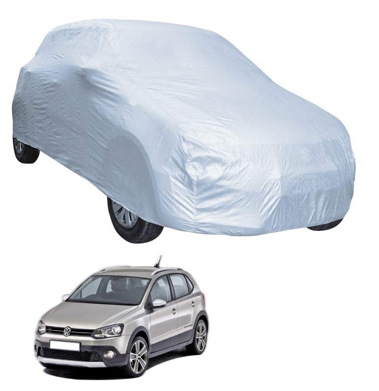 Image of Auto Hub Car Cover Compatible with Polo with Weather Proof, Triple Stitched, Polo Car Cover- Plain Silver