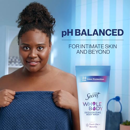 Image of Secret Feminine Wash, 24 HR Deodorizing Feminine Body Wash for Women, Removes 6x Causes of Odor, PH Balanced, Safe to Use Everywhere, Lilac & Waterlily Scent, 8 Fl Oz (Pack of 12)