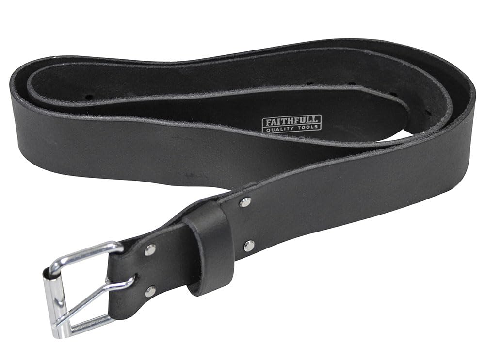Faithfull Heavy-Duty Black Leather Belt (for Tool Holders) Waist 34-44in, Black/Blue