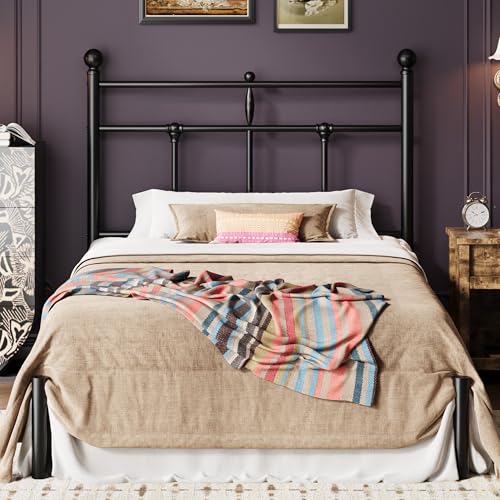 Image of SHA CERLIN Twin Size Metal Platform Bed Frame with Victorian Vintage Headboard /Under Bed Storage /No Box Spring Needed /Easy Assembly /Noise Free /Mattress Foundation /Black