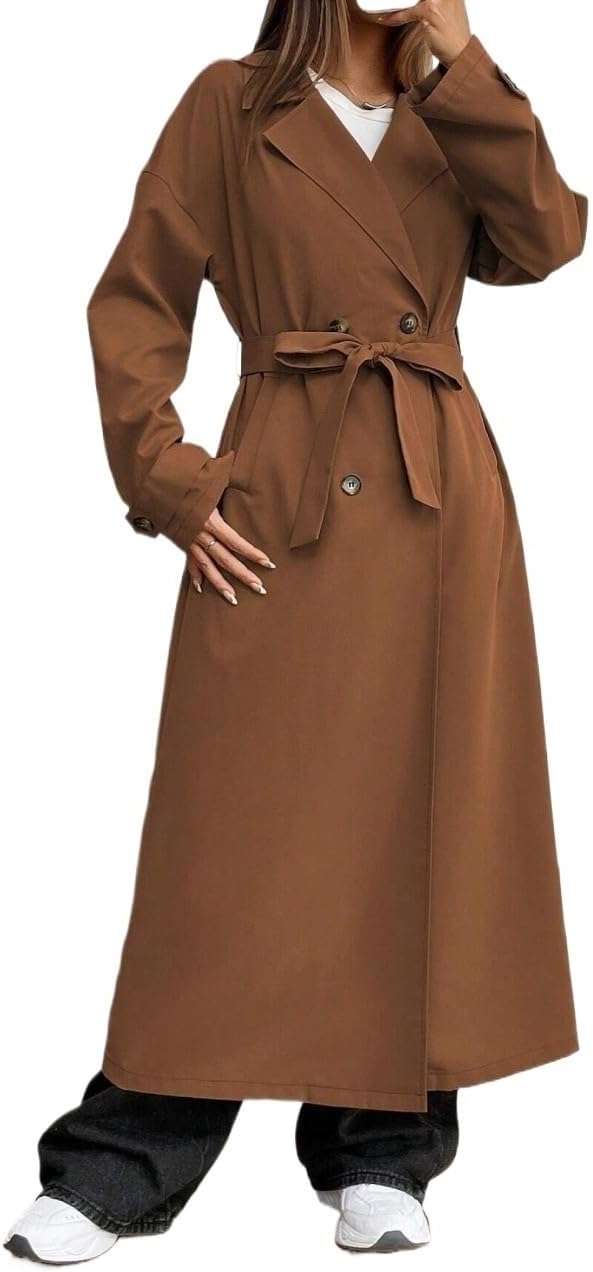 Womens Fashion Trench Outwear Casual Solid Color Double-Breasted Wind Jacket Coat Jacket Coat