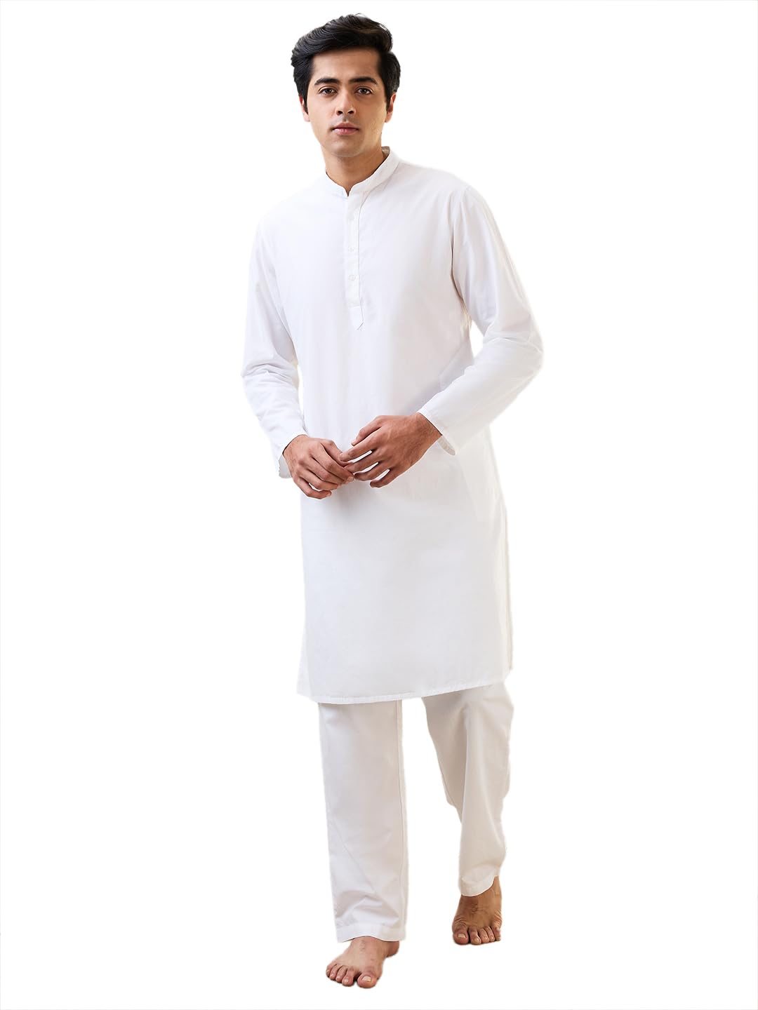 SleepZ Men Comfort Fit Solid Pattern Pure Cotton Mandrin Collar Kurta Set