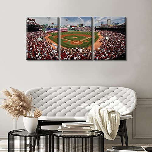 Large Wall Art for Living Room Fenway Park in Boston Canvas Art Wall Decor Baseball Field Skyline Modern Office Wall Art 3 Pieces Ballpark Paintings for Bedroom Framed Art Ready to Hang - 36"Wx16"H