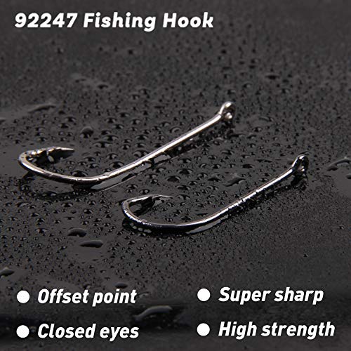 Köderhaken mit Widerhaken, 100 Stück, Karbonstahl, langer Schaft, Köder, Angelhaken, 92247, Schwarz mit 2 Köderhalter… – Bild 8