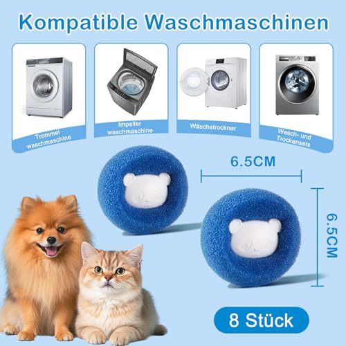 HomeGarden Tierhaarentferner Waschmaschine, 8 Pieces Wiederverwendbar Fusselentferner (Blau)