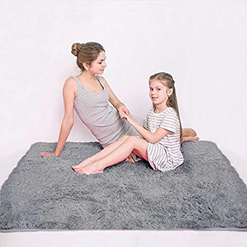 LOCHAS Ultra Soft Indoor Modern Area Rugs Fluffy Living Room Carpets for Children Bedroom Home Decor Nursery Rug 4x5.3 Feet, Gray