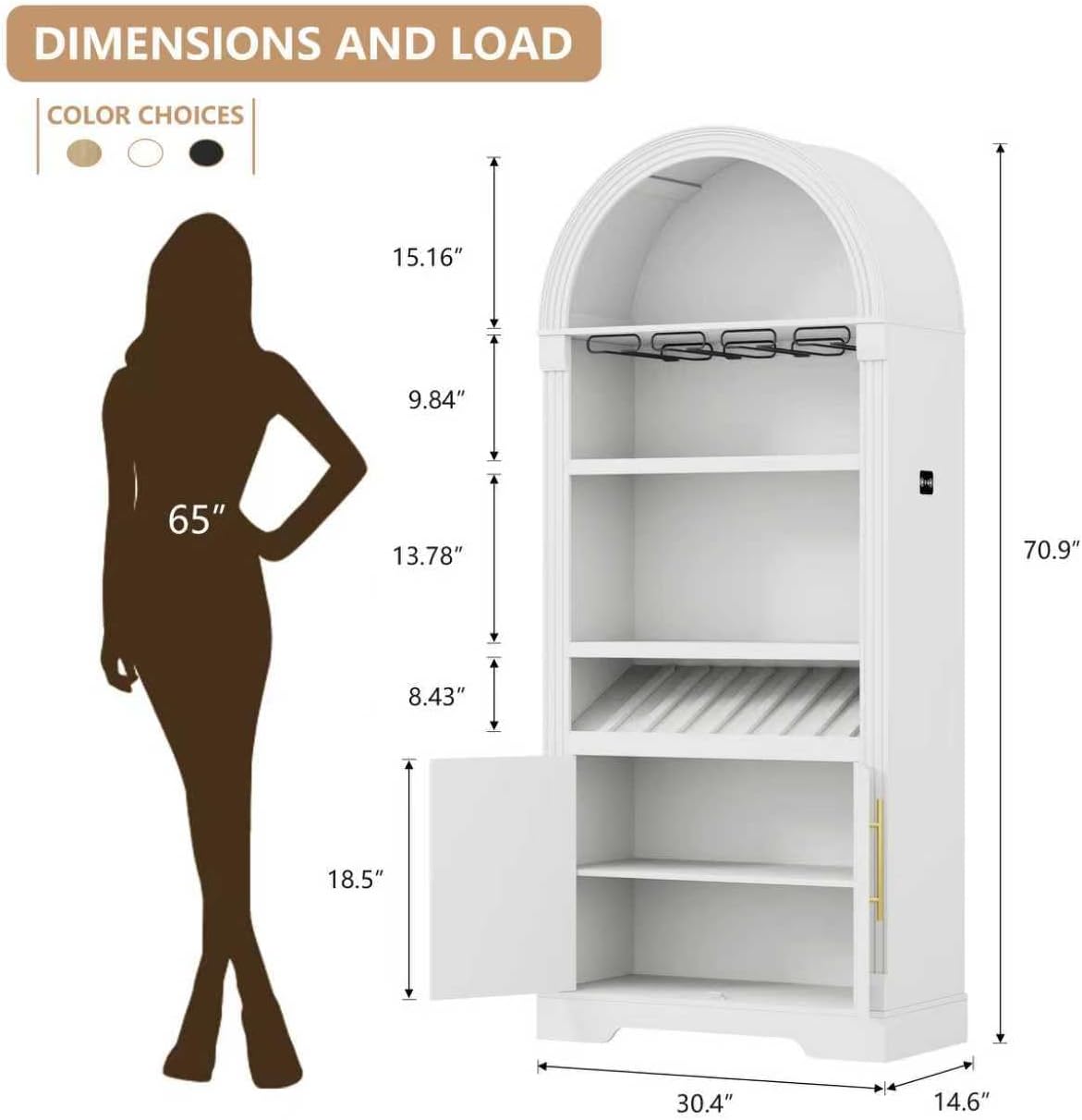 Vlsrka 71" Tall Arched Wine Bar Cabinet with LED Light & Human Sensor, Fluted Coffee Bar Cabinets with Stemware Rack, Kitchen Pantry Cupboard Adjustable Shelves, Liquor Cabinet for Home, Dining Room
