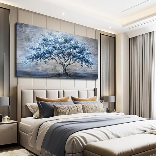 KELIYUAN Large Canvas Wall Decor Painting Wall Art For Bedroom Living Room Decoration Abstract Blue Tree Artwork Print Picture Room For office Room Dining Room Home Decor Home Aesthetics 30x60 In
