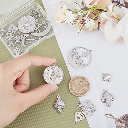 SUNNYCLUE 1 Box 16Pcs Mushroom Charms Stainless Steel Mushrooms Charms Tarot Style Double Sided Hollow Charm Flat Round Coin Metal Charms for jewellery Making Charm Earring DIY Craft Art Supplies - Image 3