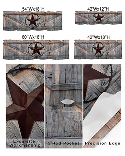 Chucoco Rod Pocket Window Valances Western Stars Farm Texas Barn Short Curtain Valance Kitchen Printed Drapes For Bedroom Bathroom Living Room Windows Decor Retro Wooden Door #TOP2