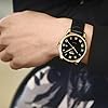 SKMEI Business Men’s Quartz Wristwatches Roman Numeral Leather Band Casual Water Resist Analog Watches, Black+Gold, Business #1