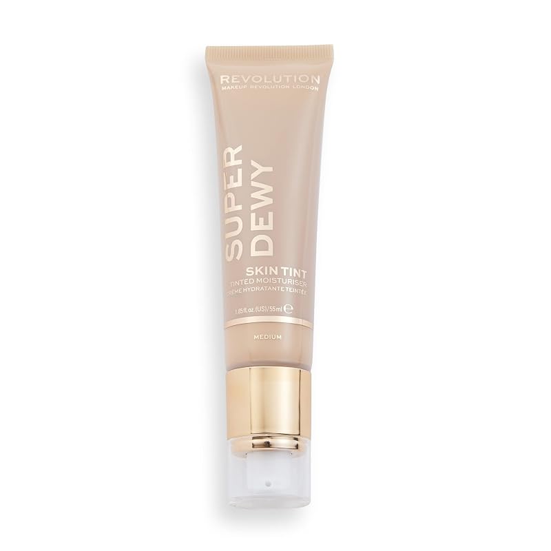 Hidratante com cor Makeup Revolution Superdewy, cobertura leve, acabamento luminoso, Medium, aproximadamente 55 mL