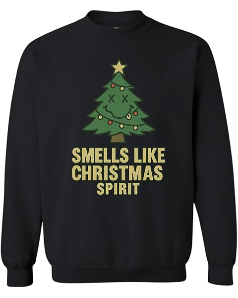 ALLNTRENDS Smells Like Christmas Spirit Sweatshirt Funny Grunge Holiday Vintage Xmas Tree 90s Rock Aesthetic Graphic Crewneck