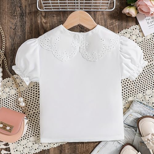 Girls T Shirts with Puffle Sleeve Casual Cute Blouse Summer Crewneck Button T Shirt Tops Aged 3-8 Years4