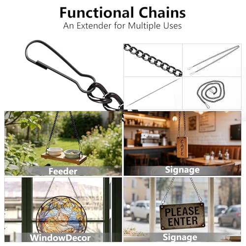 Image of SANGLE SOPFFY Stained Glass Window Hanging Chain,4 Pcs 30 Inch Black Metal Picture Hanging Chain Sunshine Catcher Stained Glass Window Panels Chains
