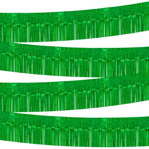 Image of 4 Pack 39 Feet Glitter Green Parade Float Decorations for Trailer Car, Glitter Foil Fringe Tinsel Streamers Banner Garland for Graduation Weeding St. Patrick's Homecoming Birthday Party(Glitter-Green)