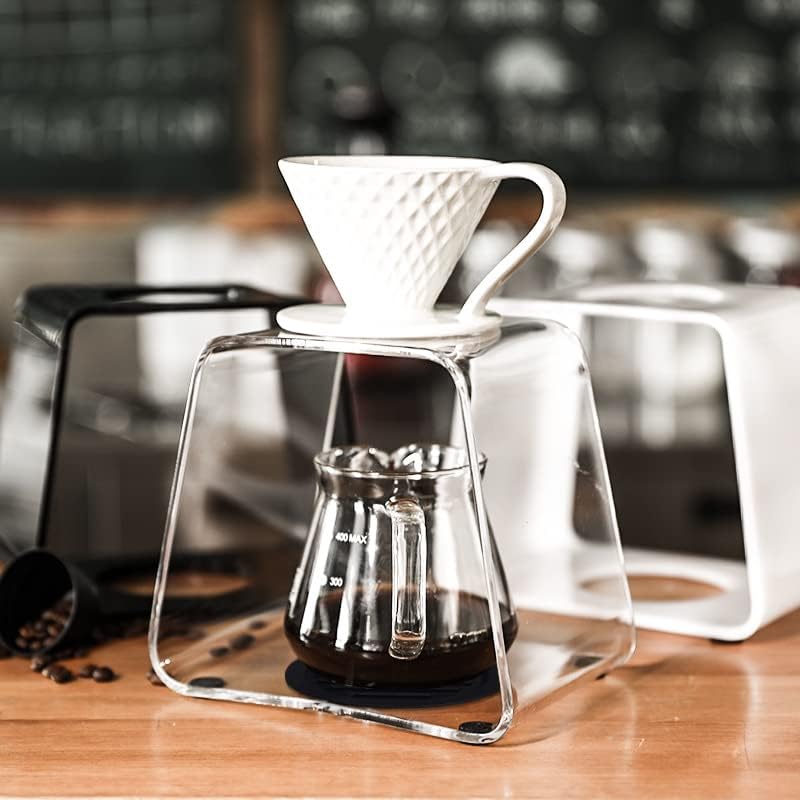 Acrylic Coffee Dripper Stand, Pour Over Coffee Stand, Coffee Extraction Drip Station,Coffee Shared Pot Filter Cup Holder with Silicone Dripper Mat (Transparent With Non-Slip Mat)