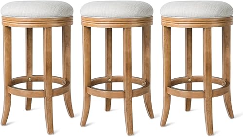 Miniatura 30 de Maven Lane Taburete giratorio de Eva de 26 pulgadas sin respaldo – Taburete de madera de altura de mostrador con asiento redondo tapizado y detalles