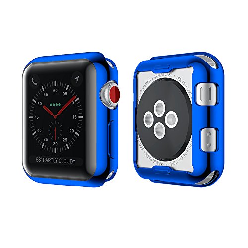 Smiling Apple Watch 3 Case with Built in TPU Screen Protector All-Around Protective Case High Definition Clear Ultra-Thin Cover for Apple iwatch 42mm Series 3 and Series 2 (Blue)