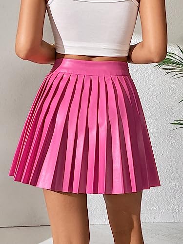 Floerns Women's PU Leather High Waisted Pleated Skirt Faux Leather Party Skater Mini Skirt2