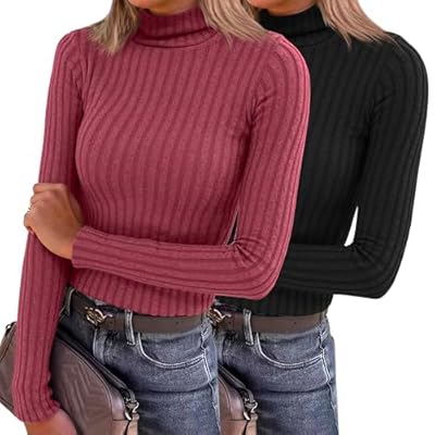 XSRYT 2 Pack Womens Long Sleeve Turtleneck Shir...