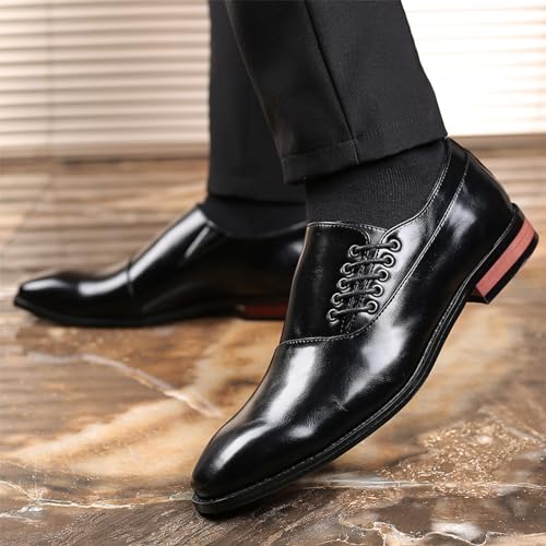 Formal Shoes Men Classic Patent Leather Shoes for Men Round Toe Slip Low Top Lug Sole Dress Shoes Business Casual Formal Shoes Office Work Low Top Dress Shoes3