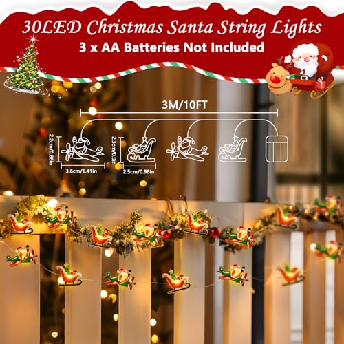 Coquimbo Luzes de Natal, decorações internas, 30 cm, 30 LEDs, Natal, Papai Noel, trenó, árvore de Na