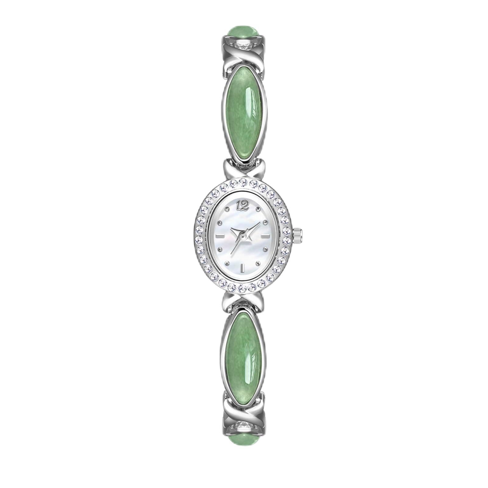 Reloj de Cuarzo con Esfera Ovalada de aventurina Natural y nefrita (2 Unidades), Resistente al Agua, Regalo de Moda for Mujer. Reloj de Pulsera