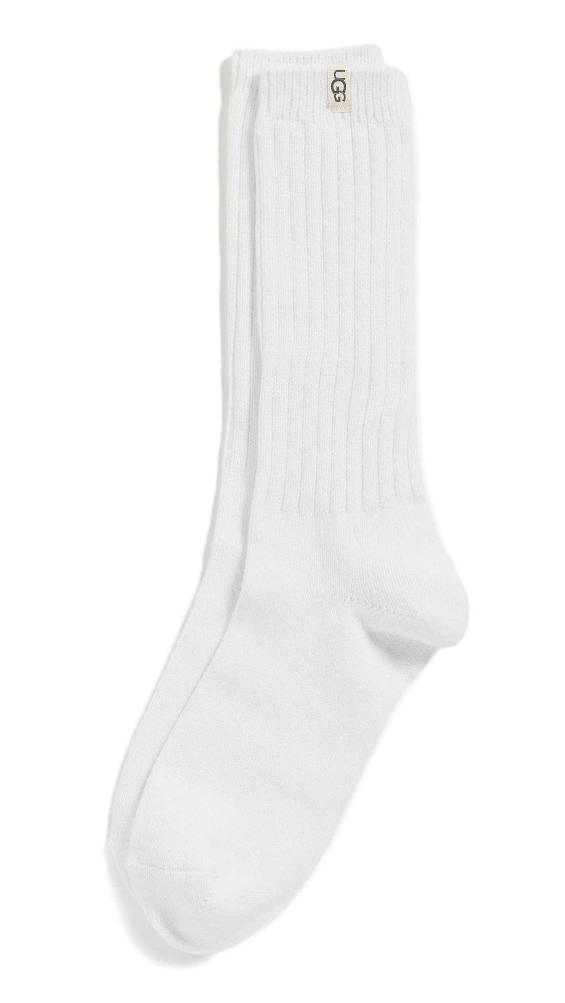 UGG Women's Rib Knit Slouchy Crew Casual Sock, White, One Size