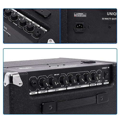 COOLMUSIC Electric Guitar Amp 50W Amplifier Practice Home Amplifier Built in Speaker Headphone Jack and Aux Input Includes Gain Low MID HIGH Volume