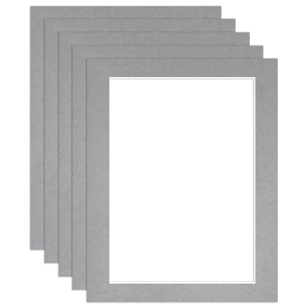 Procut Global 14x11" Silver Picture Mounts to Fit A4 Aperture - Precision Cut Cardboard Photo Mount - Ideal for Frames, Prints, Artwork & Certificates - Sizes & Colours Available - 5 Pack โ image 1