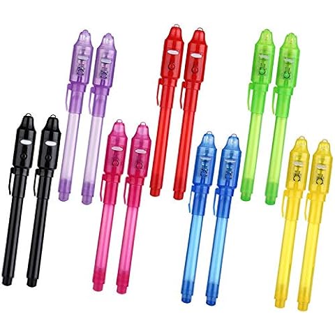 SCStyle Invisible Ink Pen 14pcs Spy Pen Marker Kid Pens for Writing Secret Message Pen Valentines Day Easter Day Halloween Christmas Birthday Party Bag Gift,Invisible Ink Pens with UV Light for Kids Cover