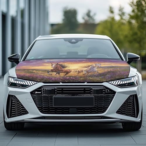 Image of Car Hood Cover,Outdoor Decoration Car Hood Cover Protector Suitable Most Automotive Sedans Trucks Pickup Sports Cars,Car Accessories Horse Purple Flower Design