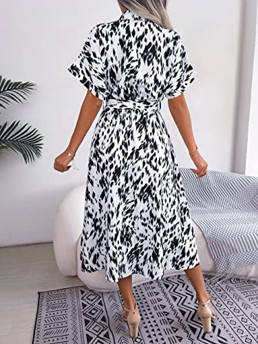 fdsmall Womens Boho Maxi Dress Summer Leopard Print Casual Short Sleeve Dress Floral Midi Tshirt Dresses (UK, Alpha, L, Regular, Regular, White) - Image 4