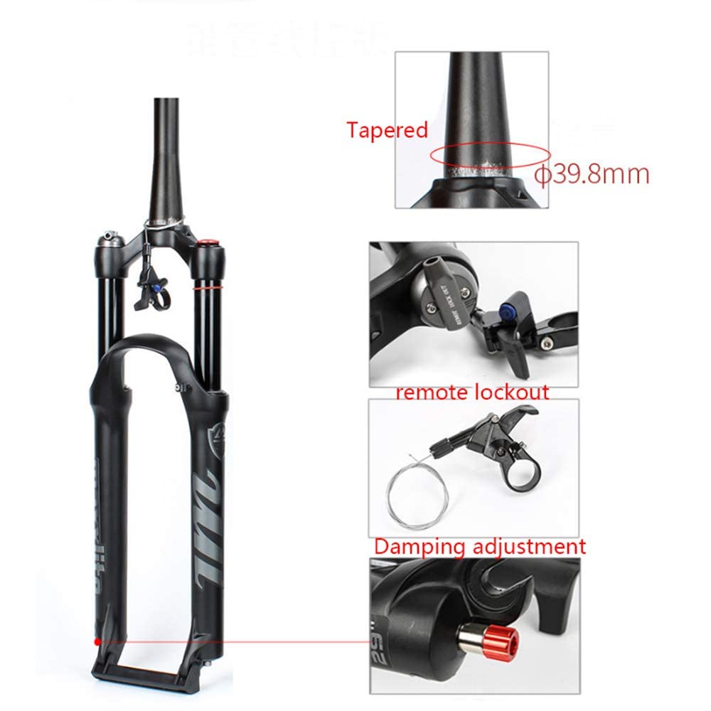 Fourche VTT 26 27,5 29 Pouces Fourche à Suspension VTT Voyage 120 mm, 1-1/8 Tube Droit/Tube Conique Fourches VTT (Verrouillage à Distance Conique, 27,5 Pouces)