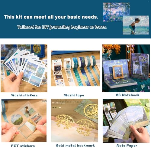 Image of Vintage Aesthetic Scrapbook Kit(346Pcs) Scrapbooking Supplies Kit with Bullet Junk Journal,Stationery,A6 Grid Notebook Journaling Gift for Girl (Blue Scrapbook)