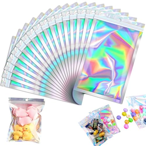 La mejor selección de Cierres herméticos comprados en linea. 48 FLOVAZO Bolsa Hermética, 200 Piezas de Color Holográfico, Cierre Resellable Bolsas de Almacenamiento con Agujero para Colgar, Aluminio por Ambos Lados(7.5CM x 12CM)