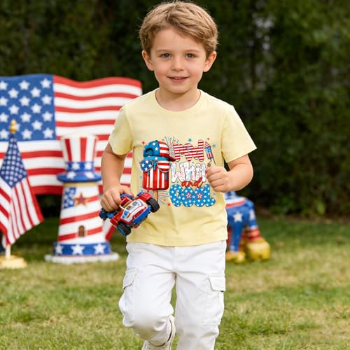 Image of Kids 4th of July Shirt USA Flag Clothes Toddler Boys Girls Children Patriotic Tee Tops 1-7 Years